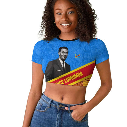 Patrice Lumumba Raglan Cropped T shirt with Congolese Flag Colors and African History Quote - African Pride