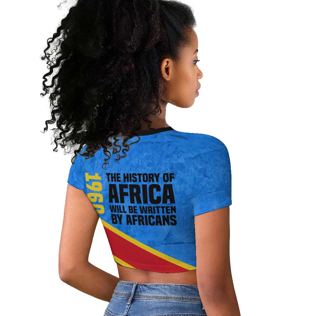 Patrice Lumumba Raglan Cropped T shirt with Congolese Flag Colors and African History Quote - African Pride
