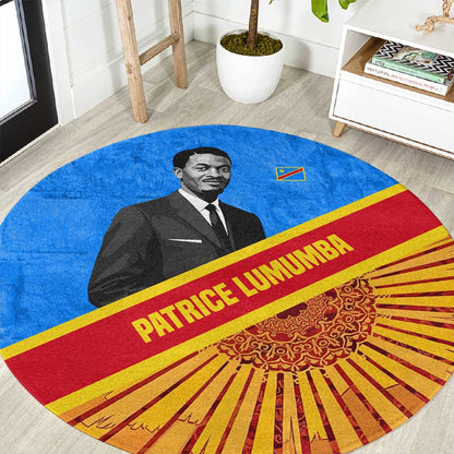 Patrice Lumumba Round Carpet with Congolese Flag Colors and African History Quote - African Pride