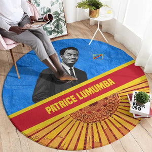 Patrice Lumumba Round Carpet with Congolese Flag Colors and African History Quote - African Pride