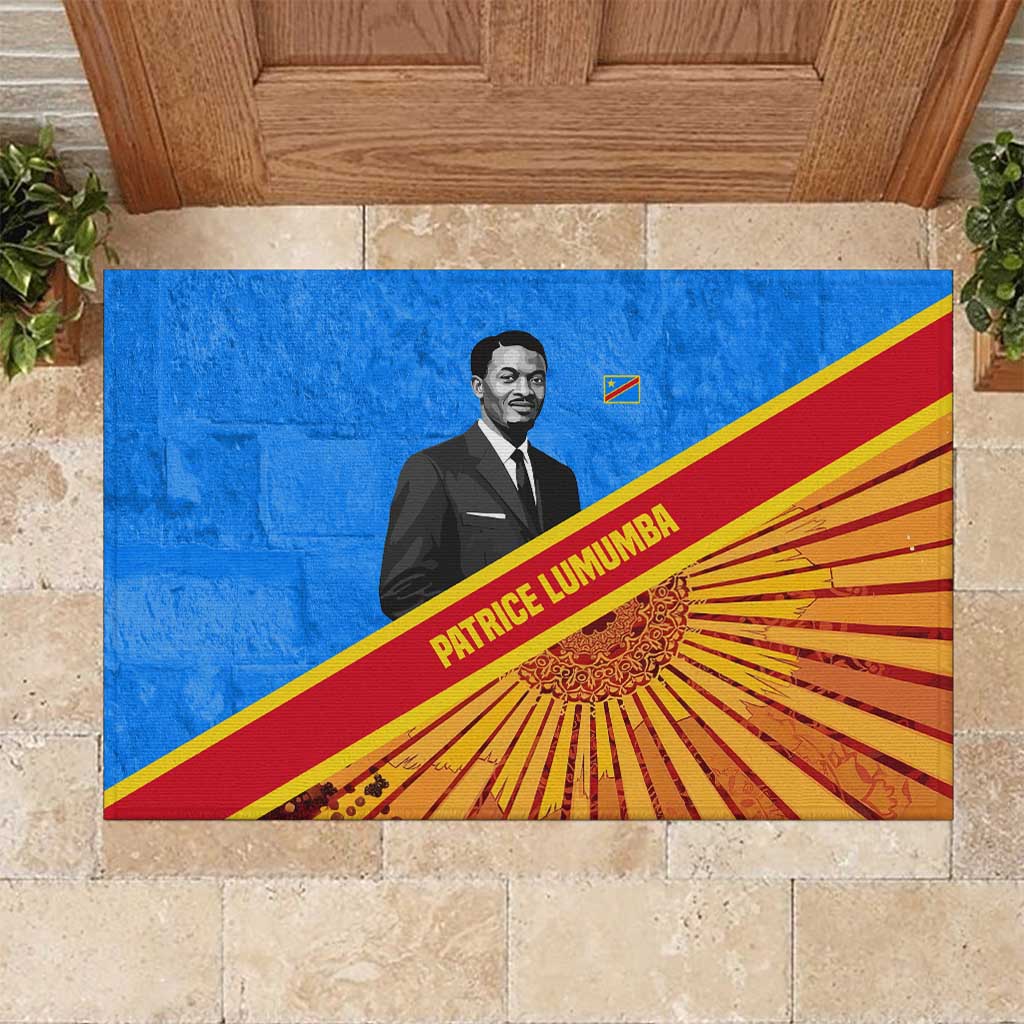 Patrice Lumumba Rubber Doormat with Congolese Flag Colors and African History Quote - African Pride