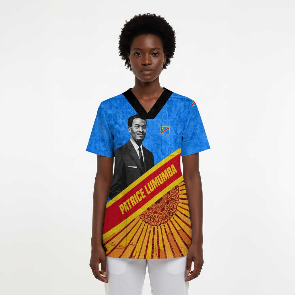 Patrice Lumumba Scrub Top with Congolese Flag Colors and African History Quote - African Pride
