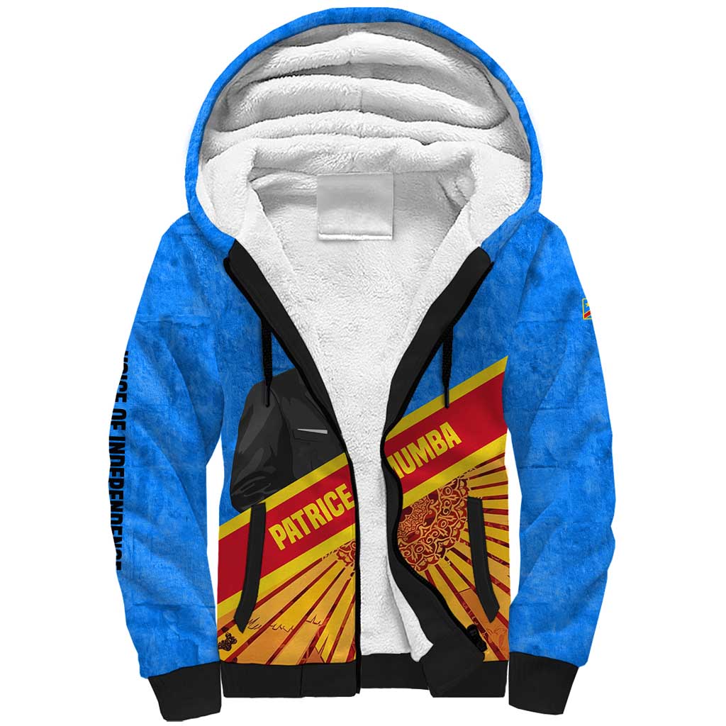 Patrice Lumumba Sherpa Hoodie with Congolese Flag Colors and African History Quote - African Pride