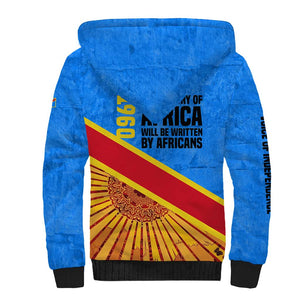 Patrice Lumumba Sherpa Hoodie with Congolese Flag Colors and African History Quote - African Pride