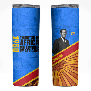 Patrice Lumumba Skinny Tumbler with Congolese Flag Colors and African History Quote - African Pride