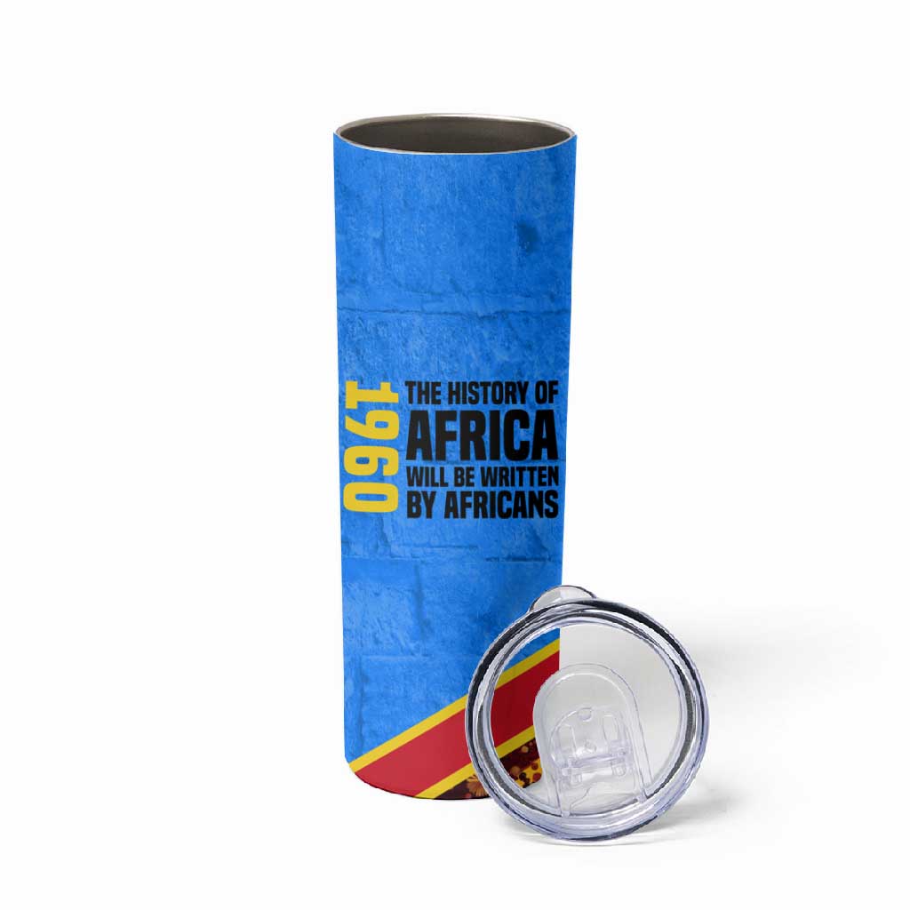 Patrice Lumumba Skinny Tumbler with Congolese Flag Colors and African History Quote - African Pride