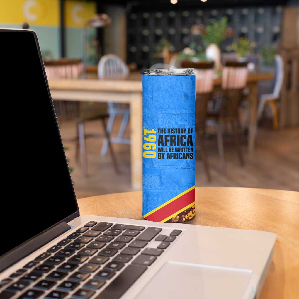 Patrice Lumumba Skinny Tumbler with Congolese Flag Colors and African History Quote - African Pride