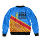 Patrice Lumumba Sleeve Zip Bomber Jacket with Congolese Flag Colors and African History Quote - African Pride