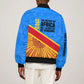 Patrice Lumumba Sleeve Zip Bomber Jacket with Congolese Flag Colors and African History Quote - African Pride