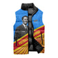 Patrice Lumumba Sleeveless Puffer Jacket with Congolese Flag Colors and African History Quote - African Pride
