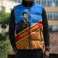 Patrice Lumumba Sleeveless Puffer Jacket with Congolese Flag Colors and African History Quote - African Pride