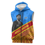 Patrice Lumumba Sleeveless Zip Hoodie with Congolese Flag Colors and African History Quote - African Pride