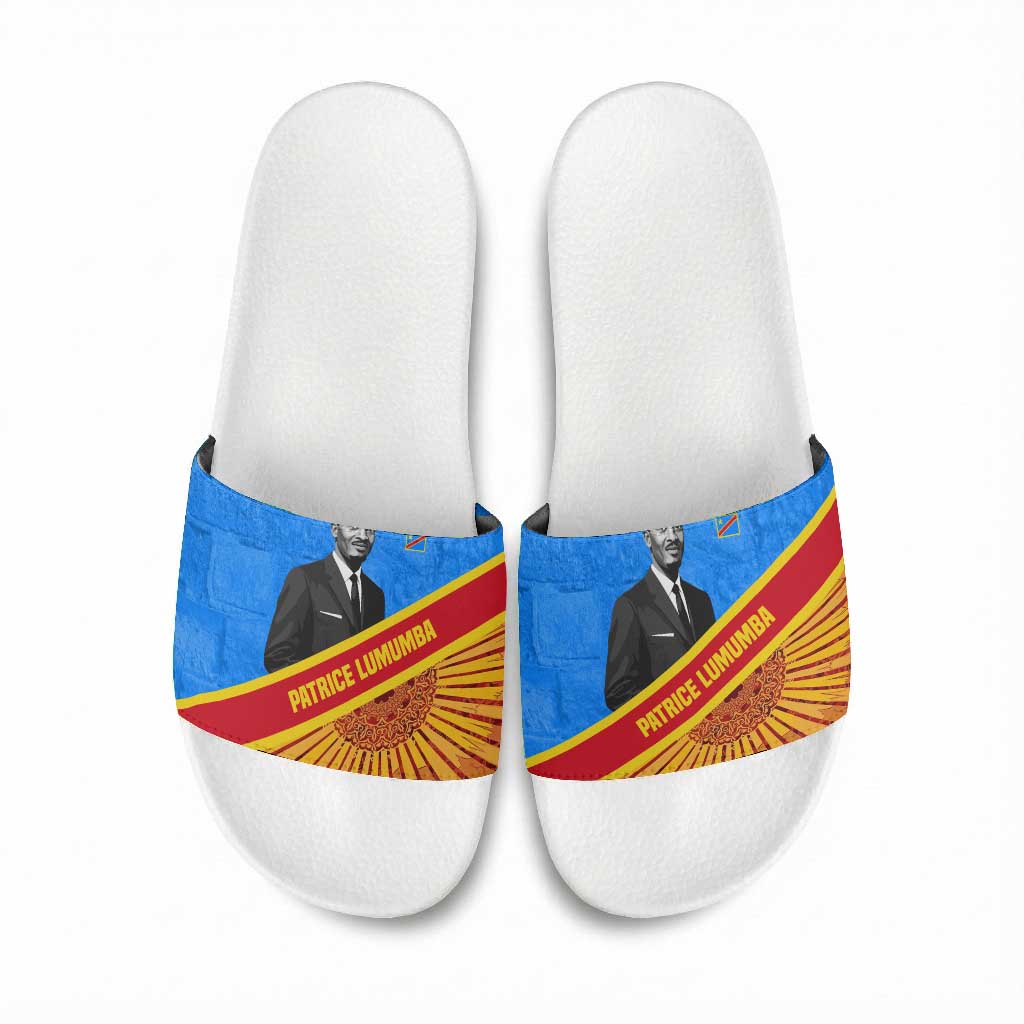 Patrice Lumumba Slide Sandals with Congolese Flag Colors and African History Quote - African Pride
