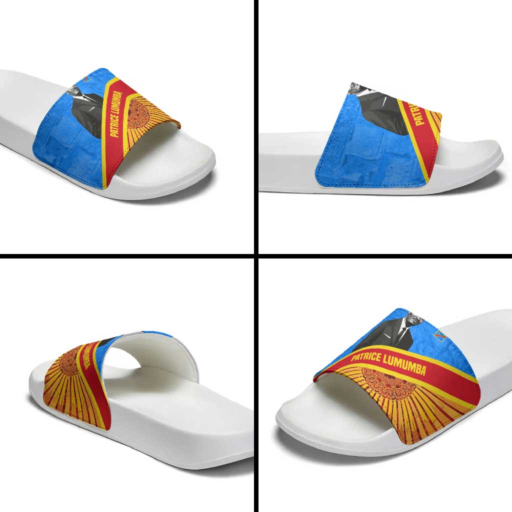 Patrice Lumumba Slide Sandals with Congolese Flag Colors and African History Quote - African Pride