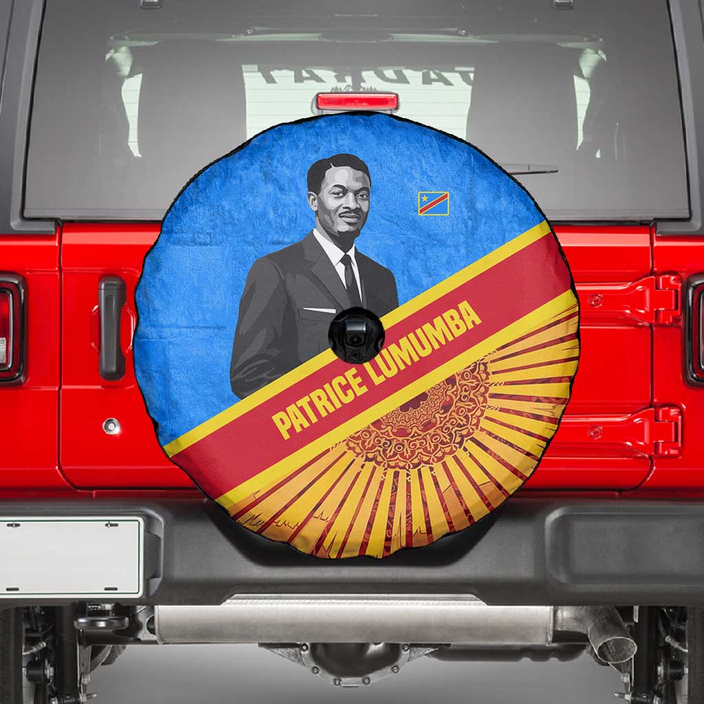 Patrice Lumumba Spare Tire Cover with Congolese Flag Colors and African History Quote - African Pride