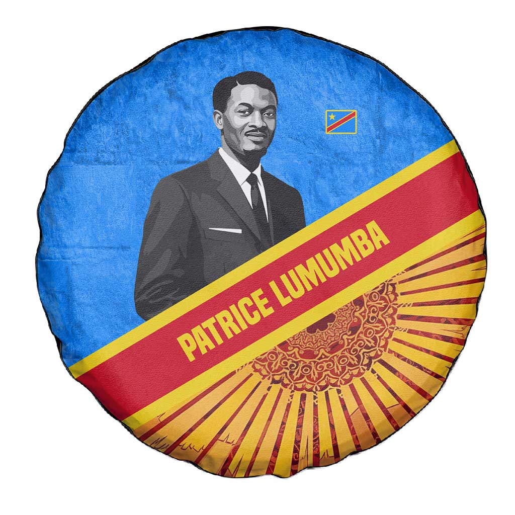 Patrice Lumumba Spare Tire Cover with Congolese Flag Colors and African History Quote - African Pride