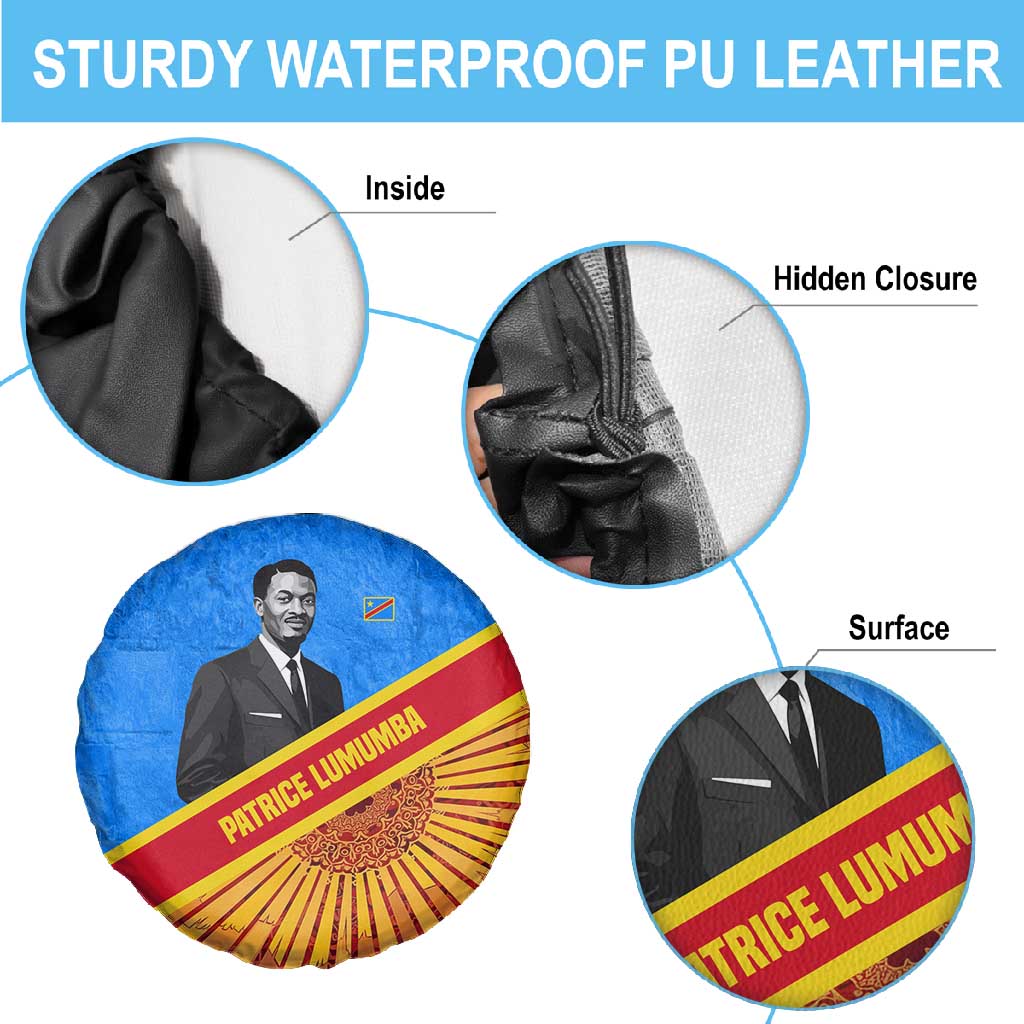 Patrice Lumumba Spare Tire Cover with Congolese Flag Colors and African History Quote - African Pride