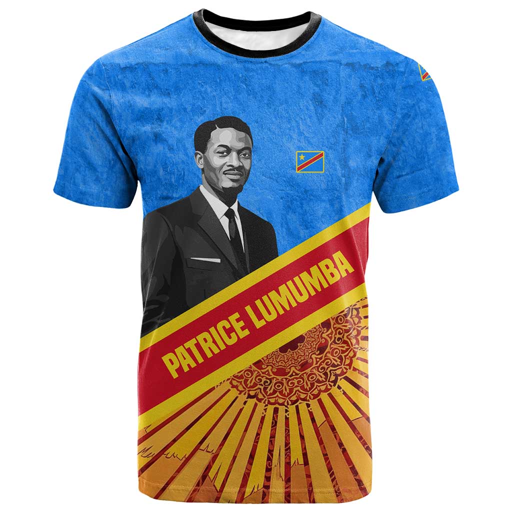 Patrice Lumumba T shirt with Congolese Flag Colors and African History Quote - African Pride
