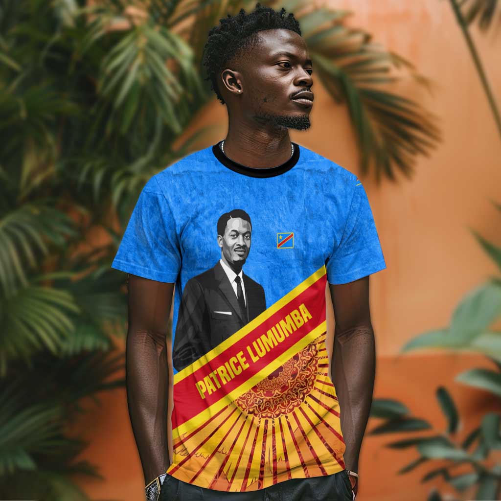 Patrice Lumumba T shirt with Congolese Flag Colors and African History Quote - African Pride