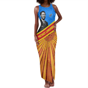 Patrice Lumumba Tank Maxi Dress with Congolese Flag Colors and African History Quote - African Pride
