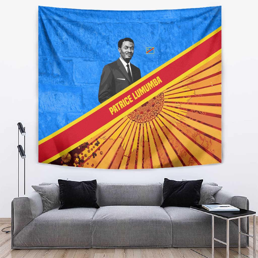Patrice Lumumba Tapestry with Congolese Flag Colors and African History Quote - African Pride