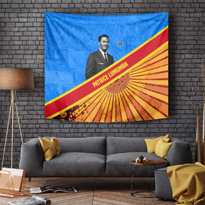 Patrice Lumumba Tapestry with Congolese Flag Colors and African History Quote - African Pride