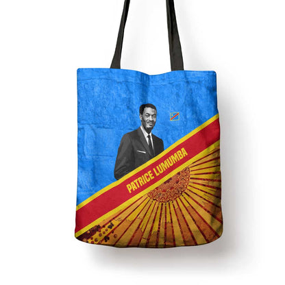 Patrice Lumumba Tote Bag with Congolese Flag Colors and African History Quote - African Pride