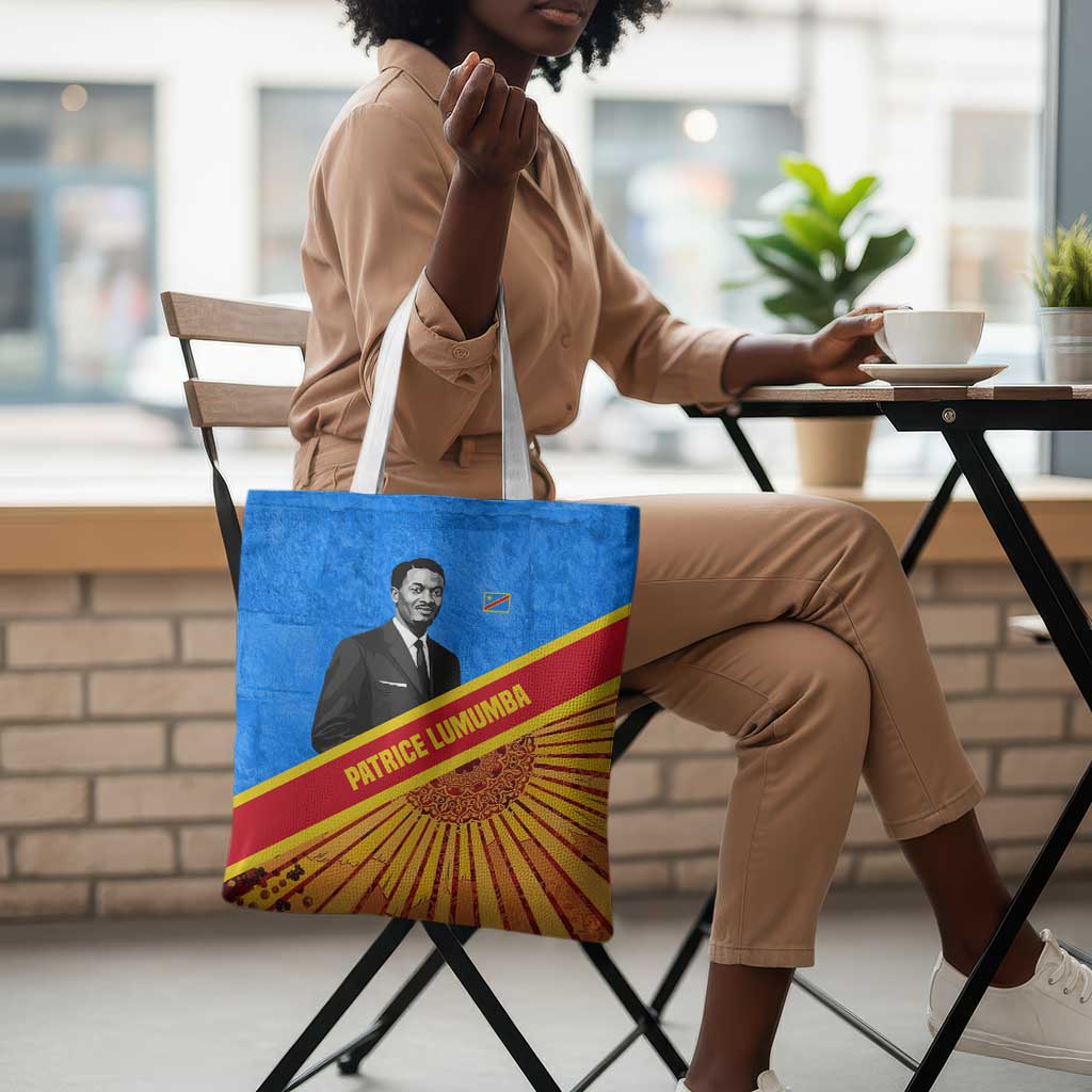 Patrice Lumumba Tote Bag with Congolese Flag Colors and African History Quote - African Pride