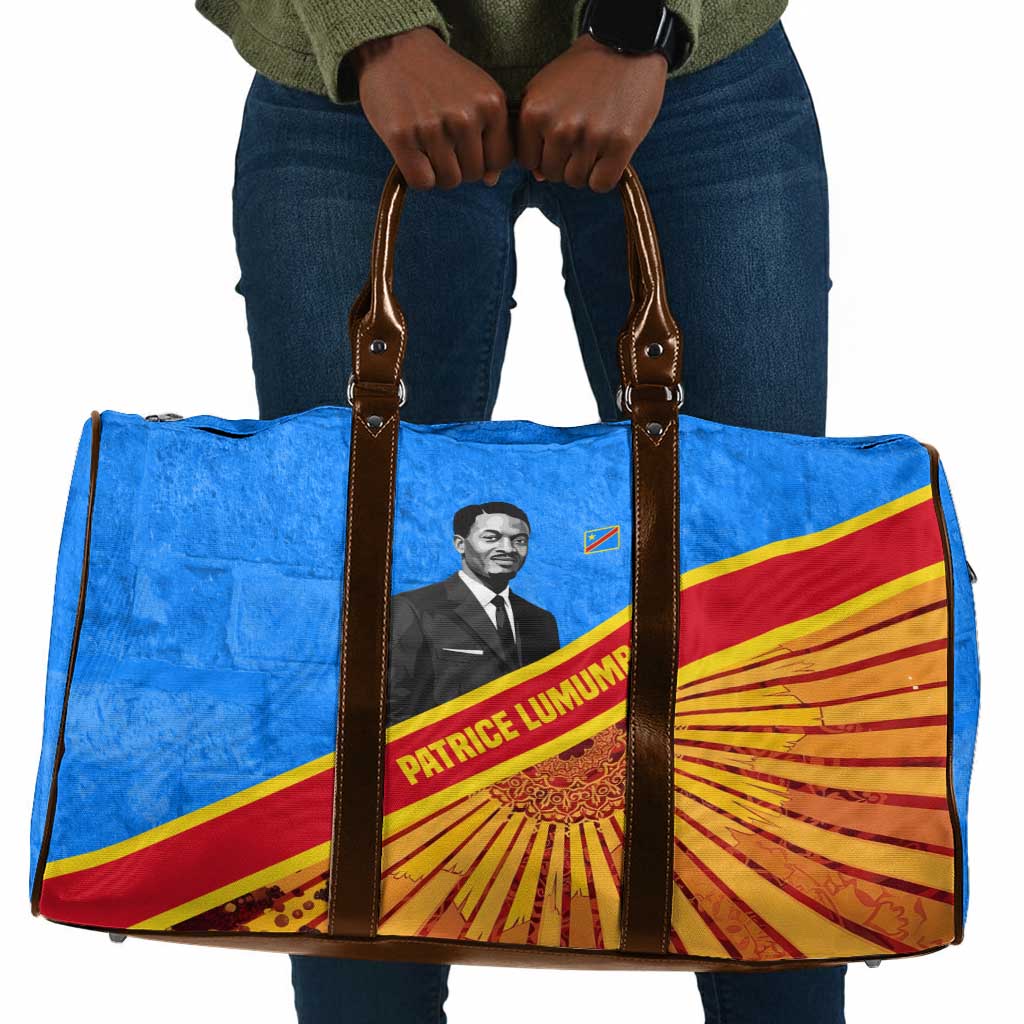 Patrice Lumumba Travel Bag with Congolese Flag Colors and African History Quote - African Pride
