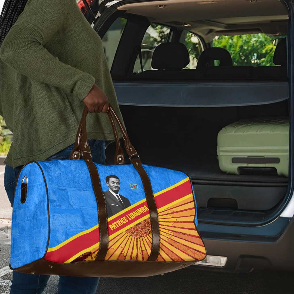 Patrice Lumumba Travel Bag with Congolese Flag Colors and African History Quote - African Pride