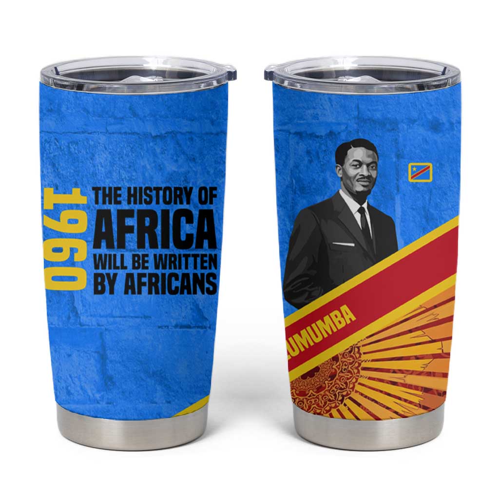 Patrice Lumumba Tumbler Cup with Congolese Flag Colors and African History Quote - African Pride