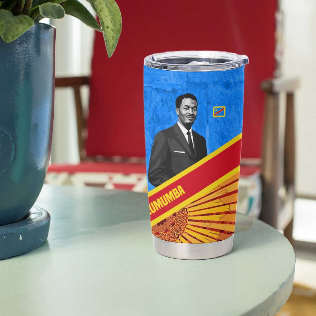 Patrice Lumumba Tumbler Cup with Congolese Flag Colors and African History Quote - African Pride
