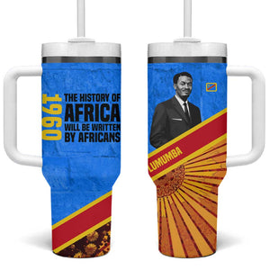 Patrice Lumumba Tumbler With Handle with Congolese Flag Colors and African History Quote - African Pride
