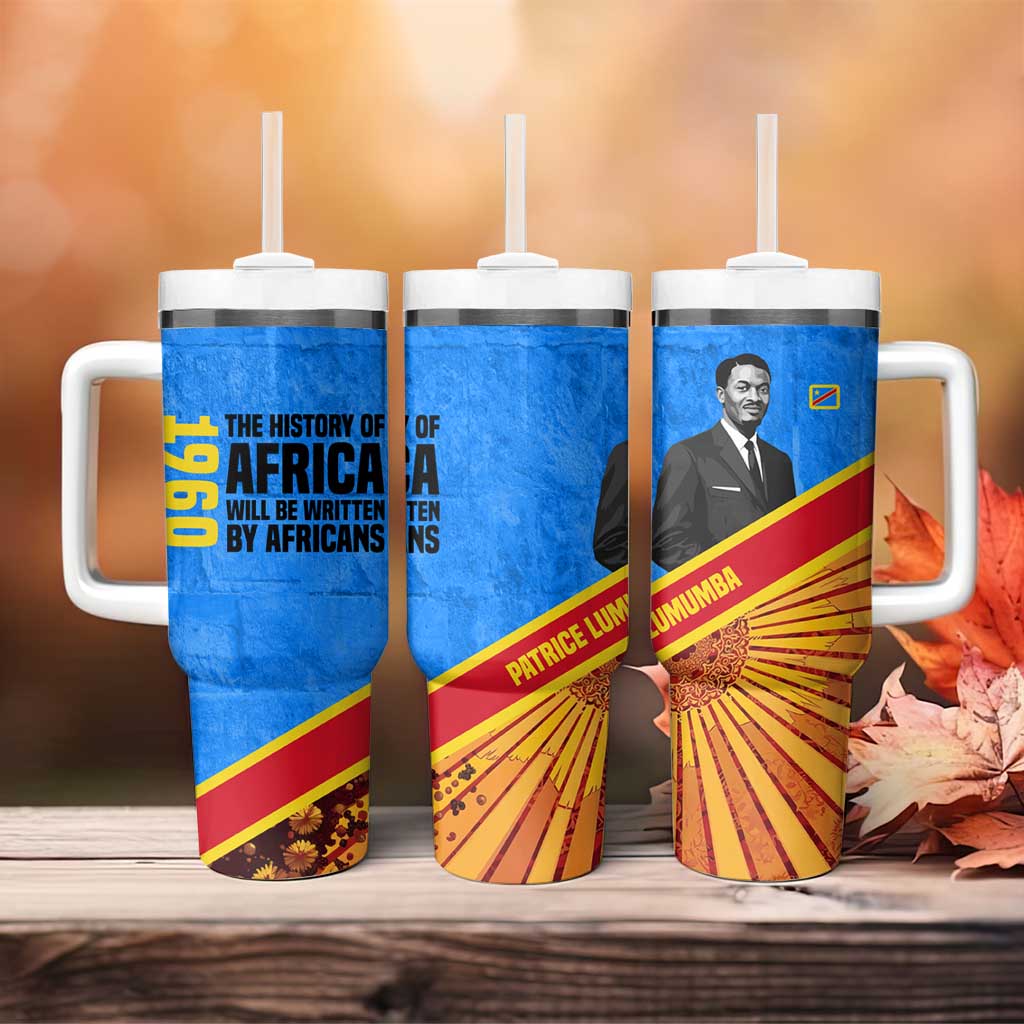 Patrice Lumumba Tumbler With Handle with Congolese Flag Colors and African History Quote - African Pride