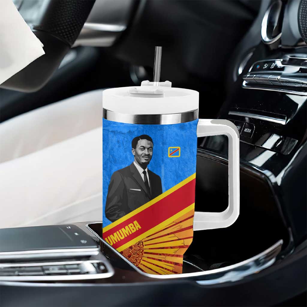 Patrice Lumumba Tumbler With Handle with Congolese Flag Colors and African History Quote - African Pride