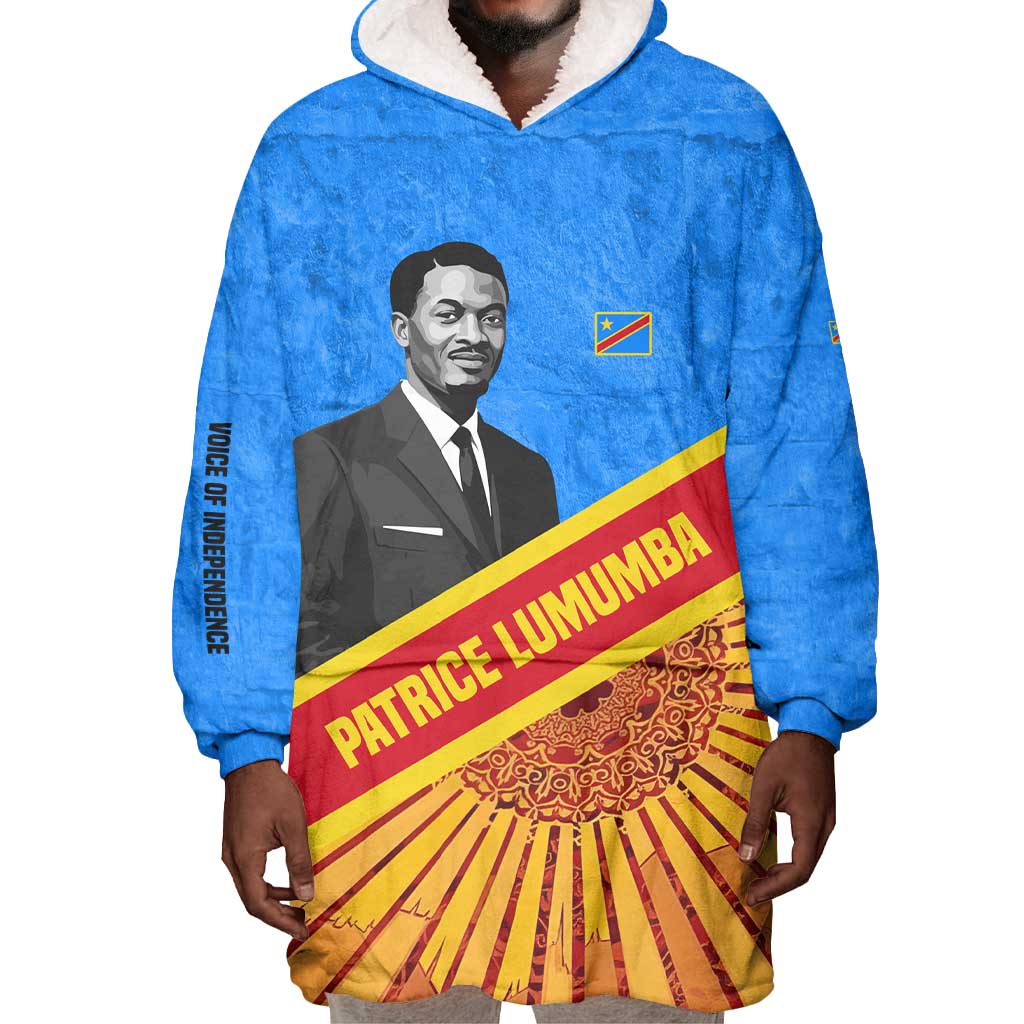 Patrice Lumumba Wearable Blanket Hoodie with Congolese Flag Colors and African History Quote - African Pride