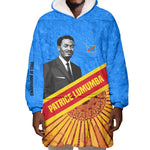 Patrice Lumumba Wearable Blanket Hoodie with Congolese Flag Colors and African History Quote - African Pride
