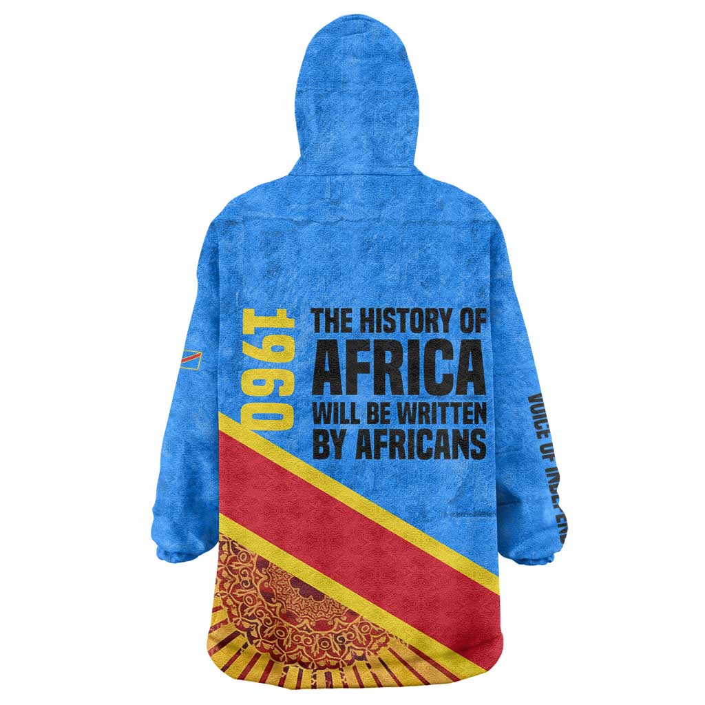 Patrice Lumumba Wearable Blanket Hoodie with Congolese Flag Colors and African History Quote - African Pride