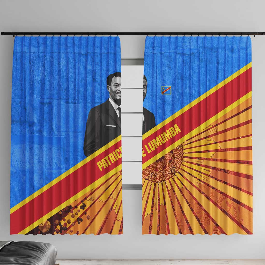 Patrice Lumumba Window Curtain with Congolese Flag Colors and African History Quote - African Pride