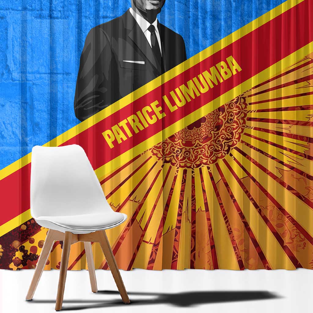 Patrice Lumumba Window Curtain with Congolese Flag Colors and African History Quote - African Pride