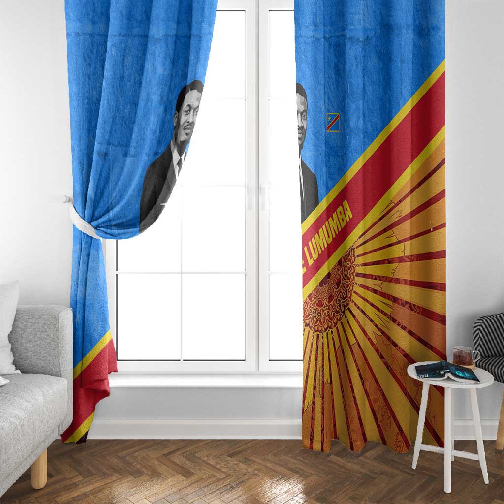 Patrice Lumumba Window Curtain with Congolese Flag Colors and African History Quote - African Pride