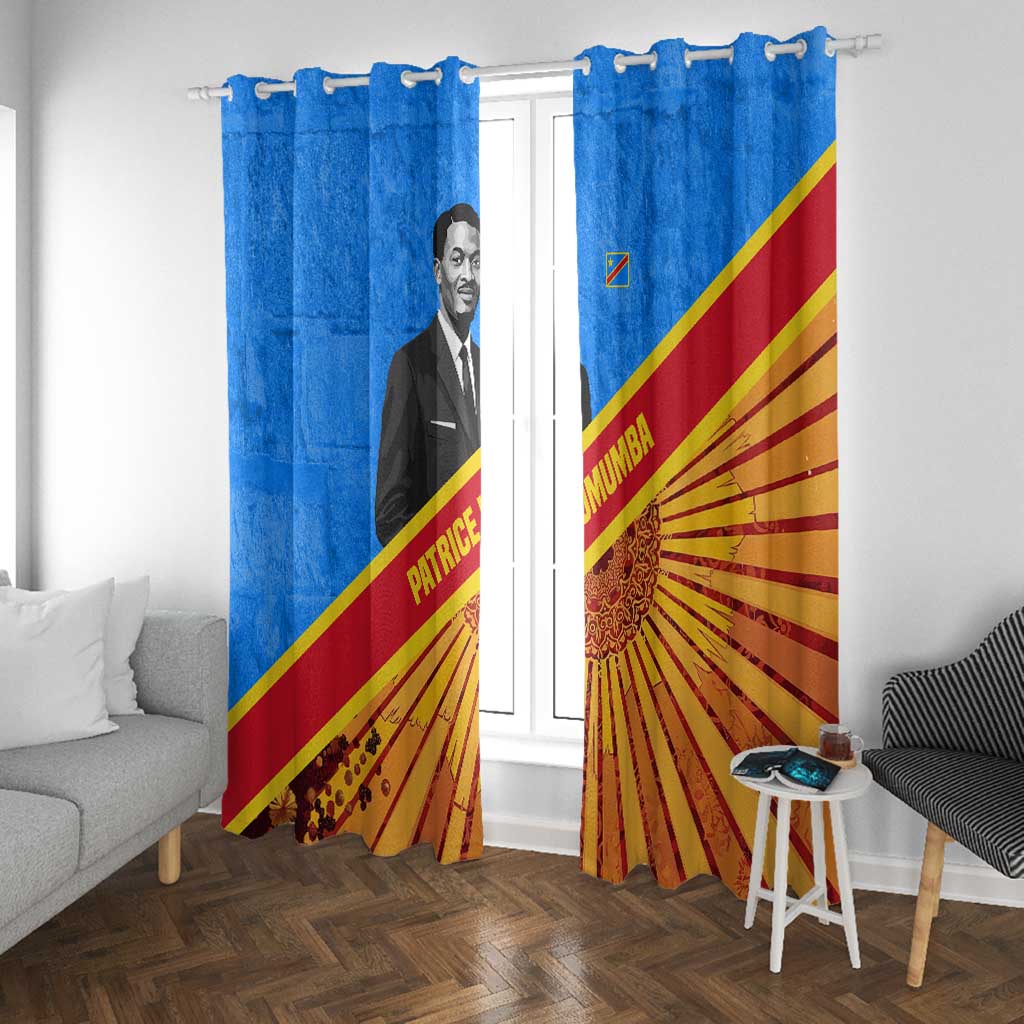 Patrice Lumumba Window Curtain with Congolese Flag Colors and African History Quote - African Pride