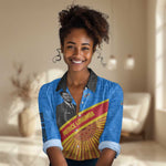 Patrice Lumumba Women Casual Shirt with Congolese Flag Colors and African History Quote - African Pride