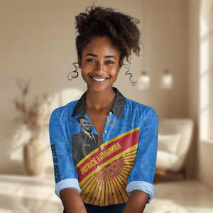 Patrice Lumumba Women Casual Shirt with Congolese Flag Colors and African History Quote - African Pride
