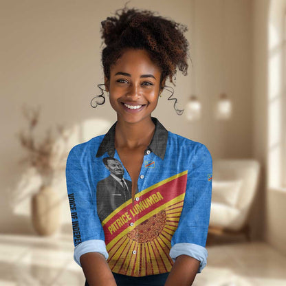 Patrice Lumumba Women Casual Shirt with Congolese Flag Colors and African History Quote - African Pride