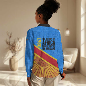 Patrice Lumumba Women Casual Shirt with Congolese Flag Colors and African History Quote - African Pride