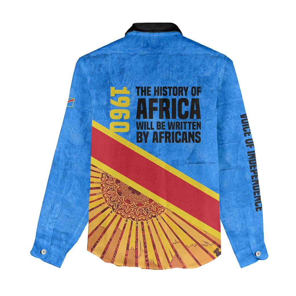 Patrice Lumumba Women Casual Shirt with Congolese Flag Colors and African History Quote - African Pride