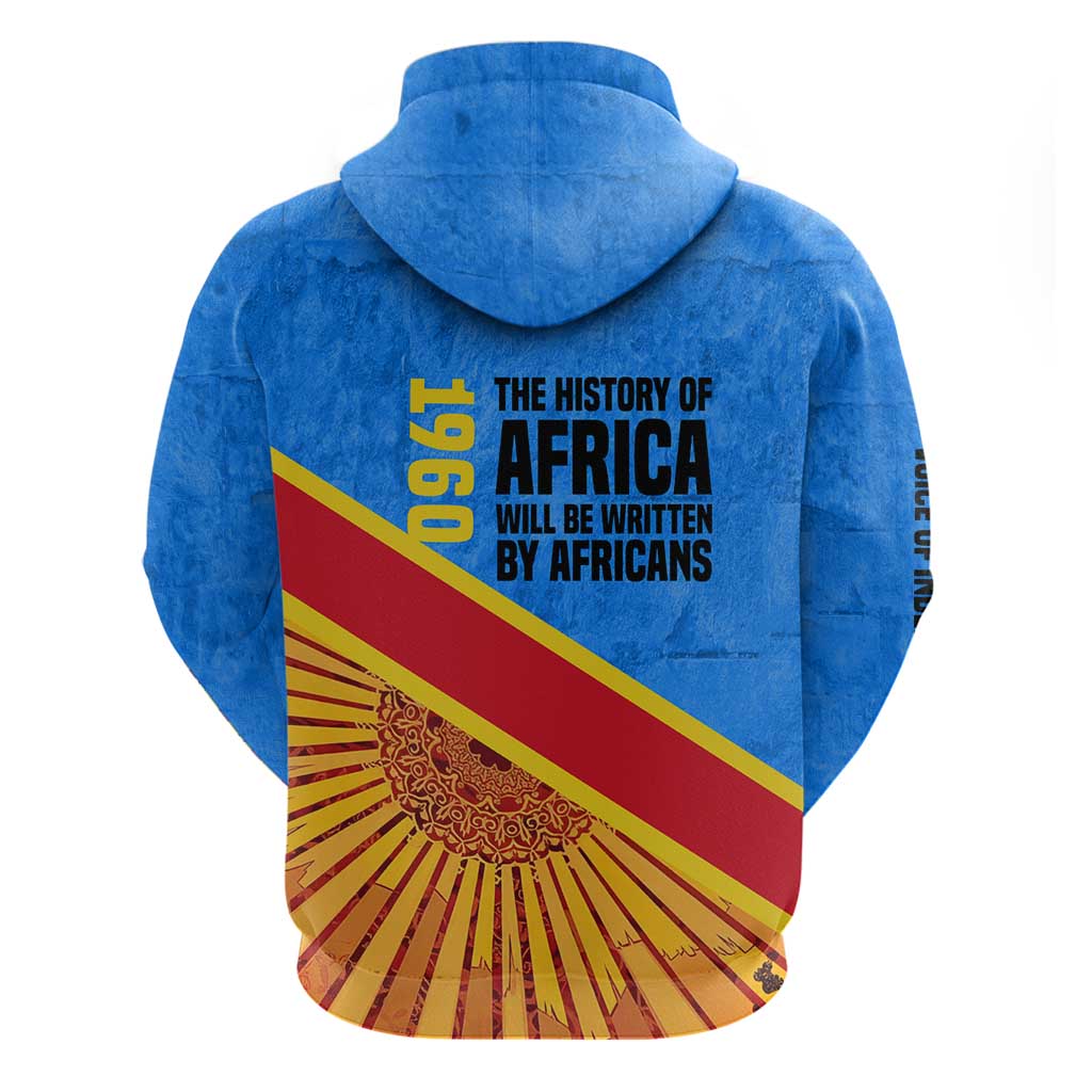 Patrice Lumumba Zip Hoodie with Congolese Flag Colors and African History Quote - African Pride