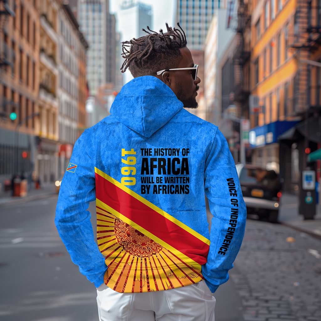 Patrice Lumumba Zip Hoodie with Congolese Flag Colors and African History Quote - African Pride