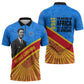 Patrice Lumumba Zipper Polo Shirt with Congolese Flag Colors and African History Quote - African Pride